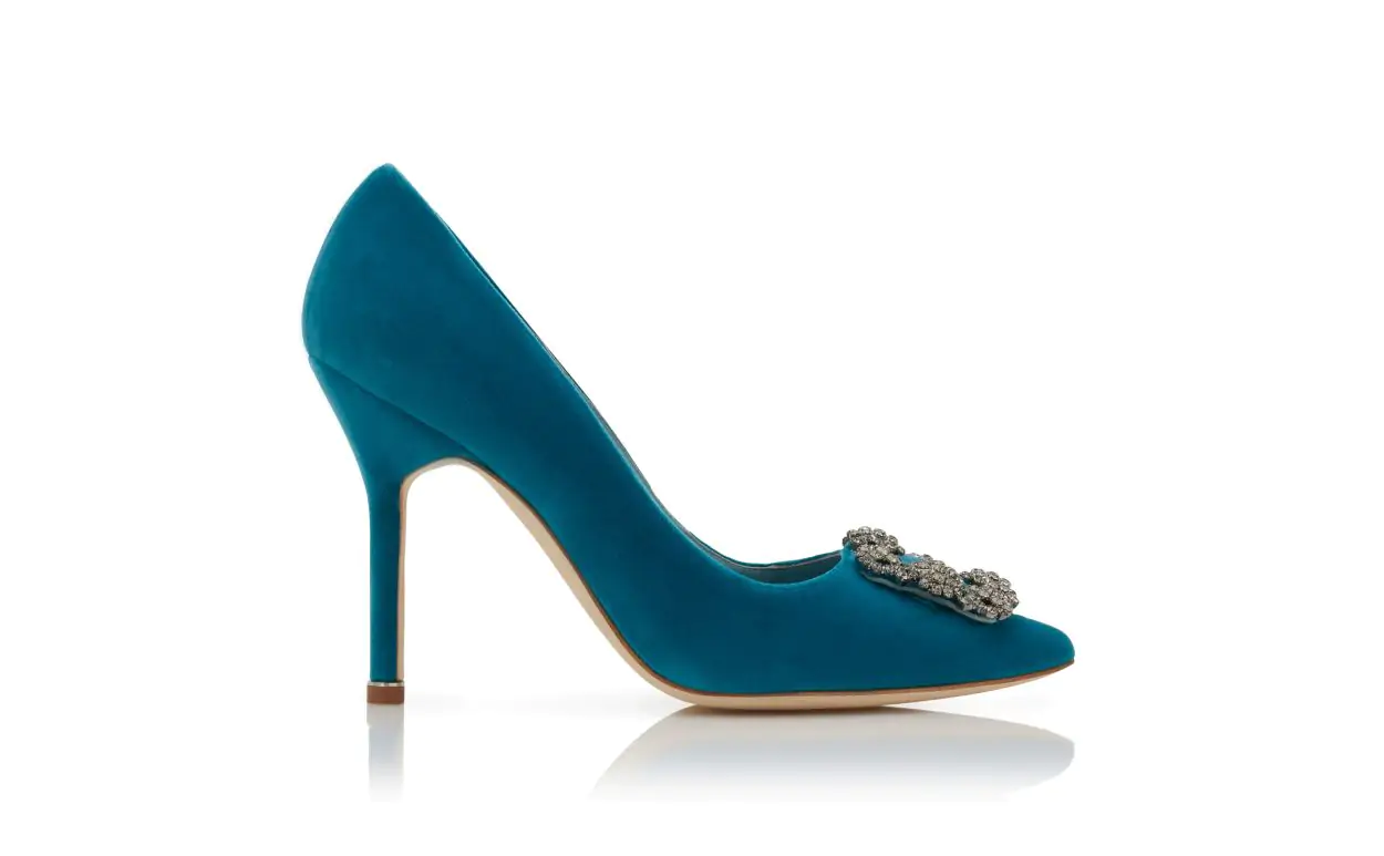 HANGISI VELVET Blue Velvet Jewel Buckle Pumps