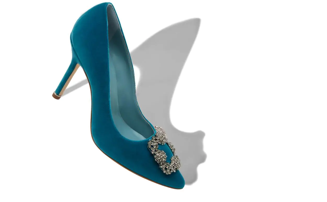 HANGISI VELVET Blue Velvet Jewel Buckle Pumps
