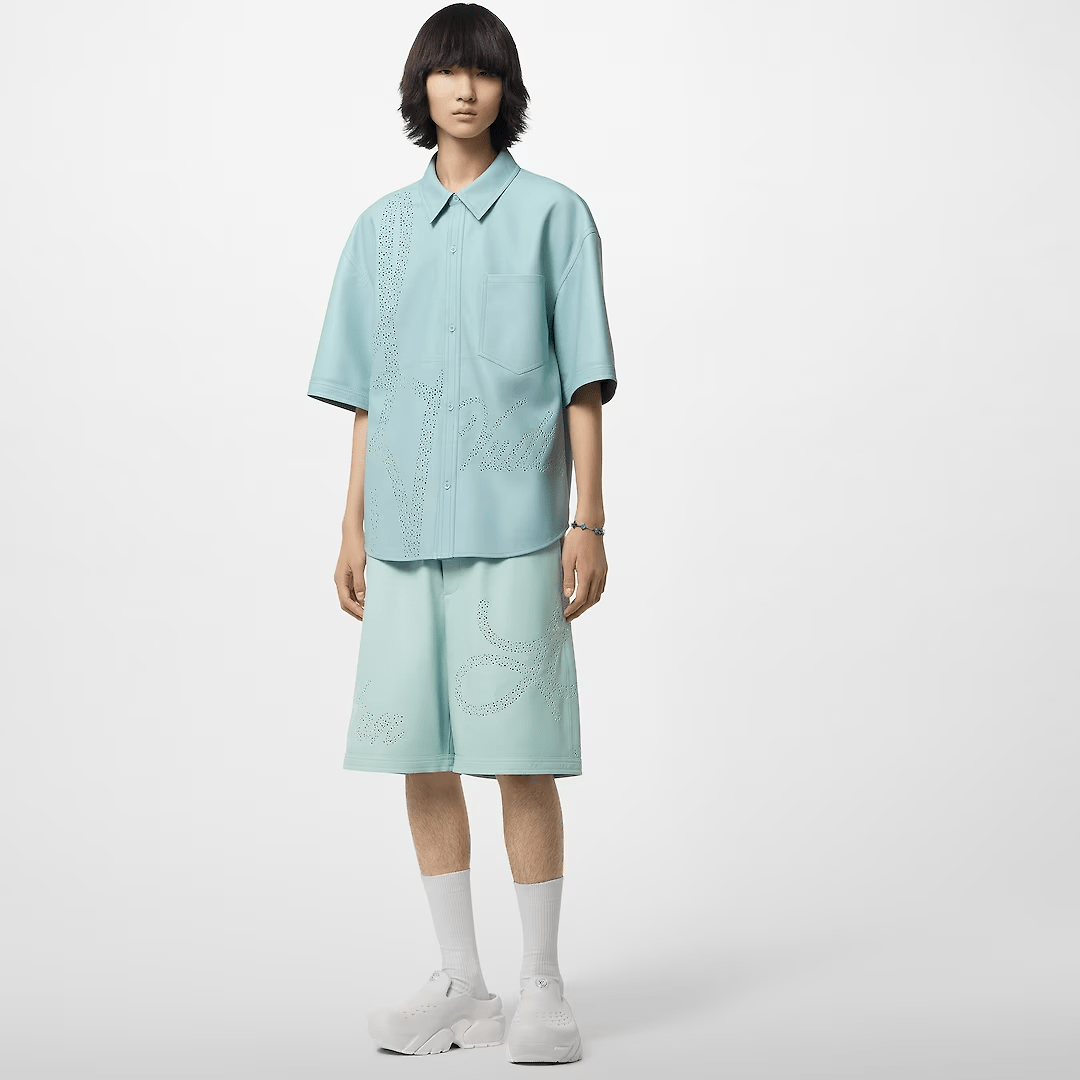 Perforated leather shorts