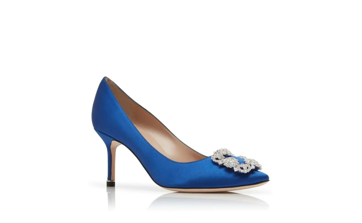HANGISI 70 DARK BLUE SATIN JEWEL BUCKLE PUMPS 