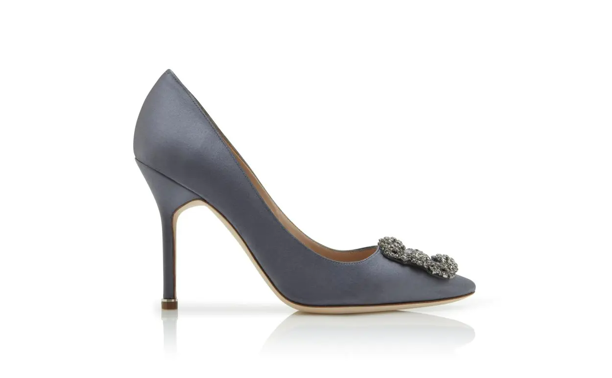 HANGISI GREY SATIN JEWEL BUCKLE PUMPS 