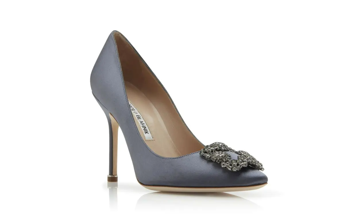 HANGISI GREY SATIN JEWEL BUCKLE PUMPS 