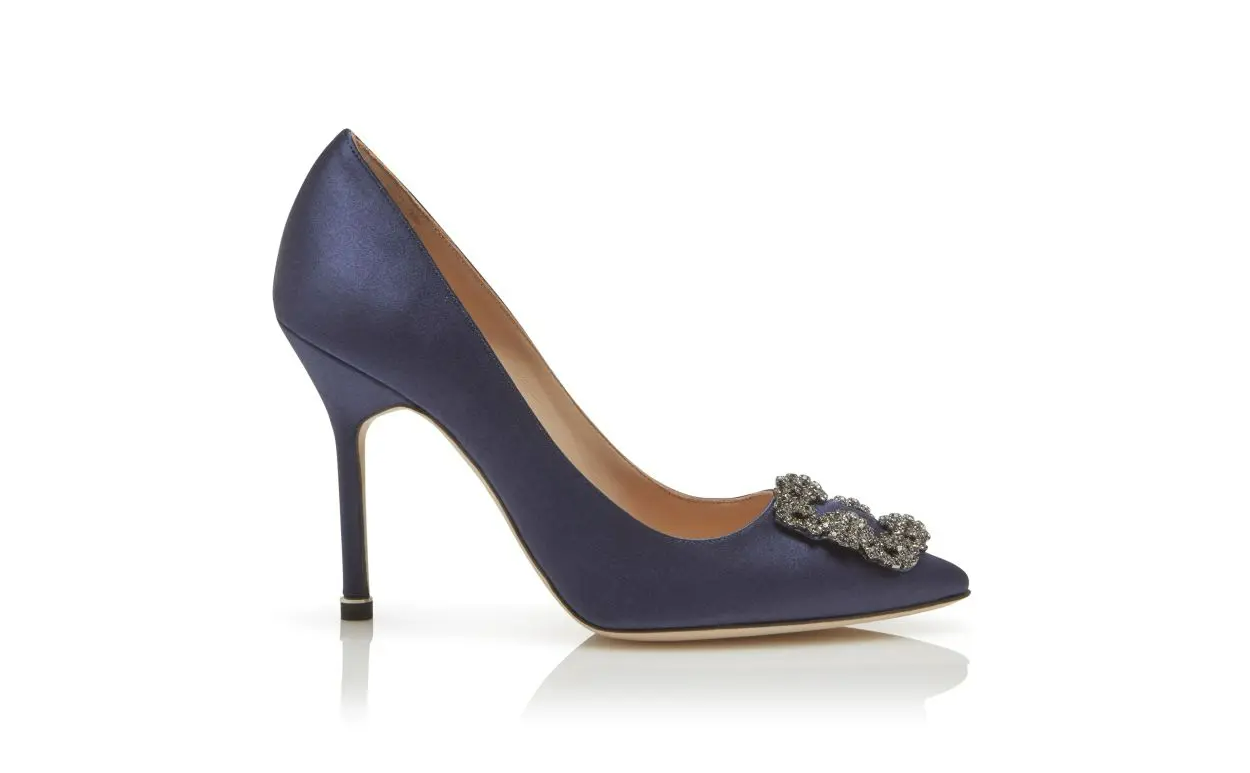 HANGISI NAVY BLUE SATIN JEWEL BUCKLE PUMPS 