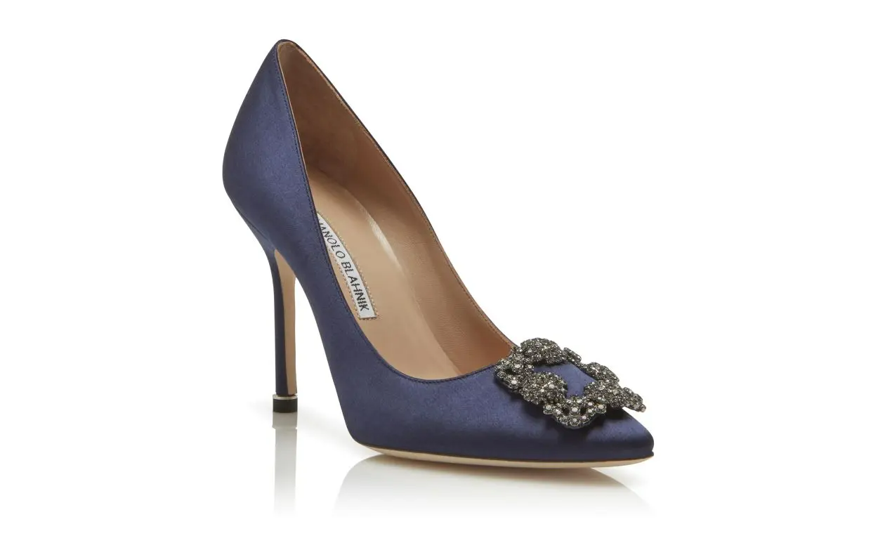 HANGISI NAVY BLUE SATIN JEWEL BUCKLE PUMPS 