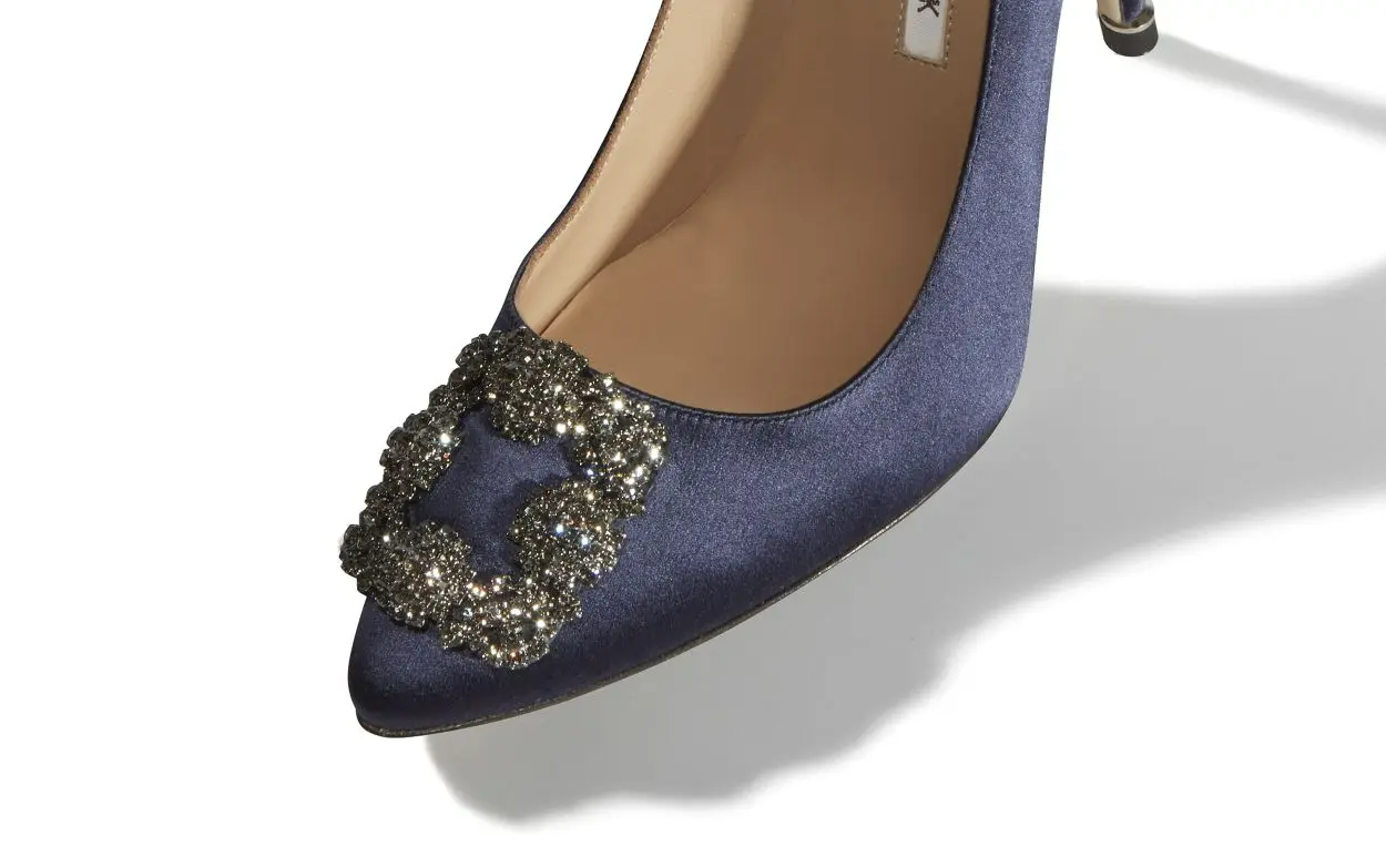 HANGISI NAVY BLUE SATIN JEWEL BUCKLE PUMPS 