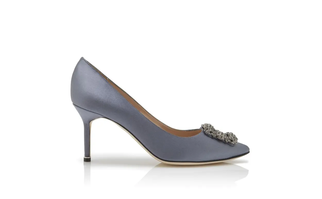 HANGISI 70 Grey Satin Jewel Buckle Pumps