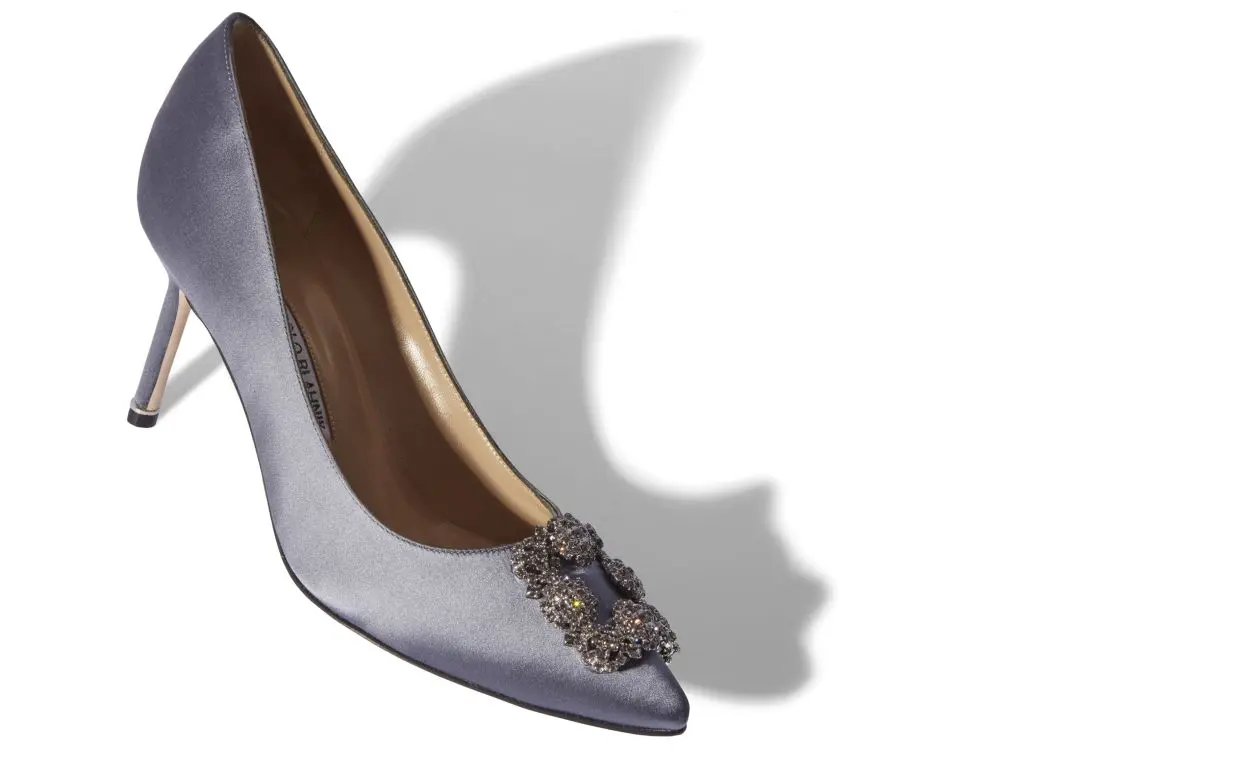 HANGISI 70 Grey Satin Jewel Buckle Pumps