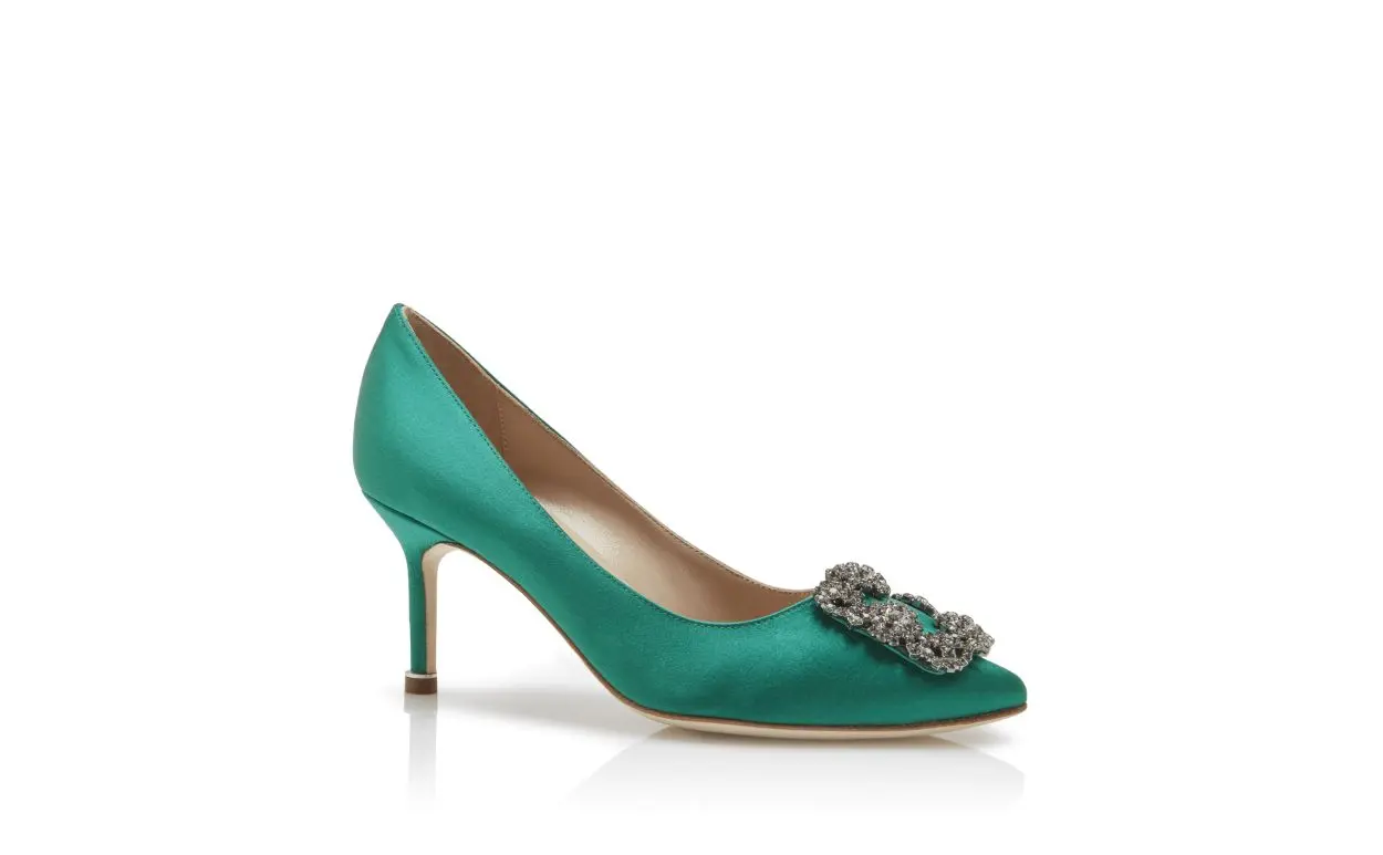 HANGISI 70 Green Satin Jewel Buckle Pumps