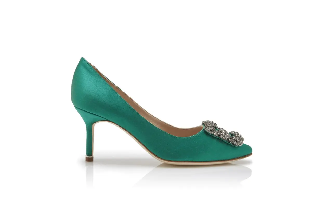 HANGISI 70 Green Satin Jewel Buckle Pumps