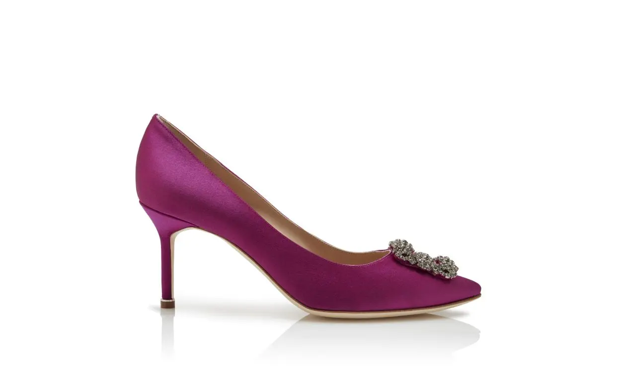 HANGISI 70 Dark Fuchsia Satin Jewel Buckle Pumps