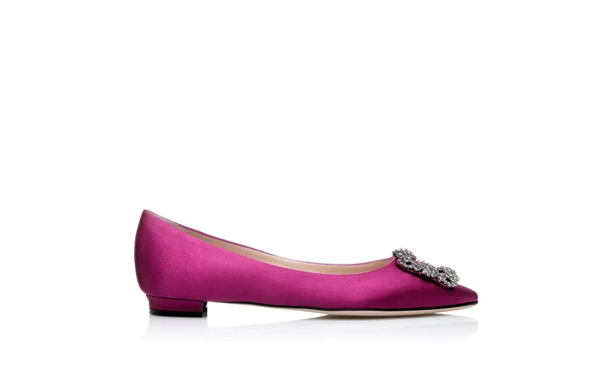 HANGISIFLAT Dark Fuchsia Satin Jewel Buckle Flat Shoes