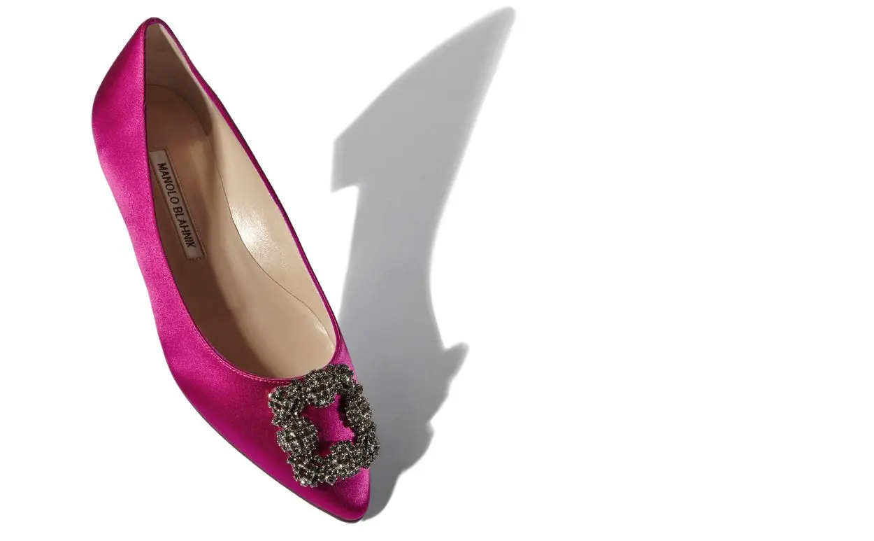 HANGISIFLAT Dark Fuchsia Satin Jewel Buckle Flat Shoes