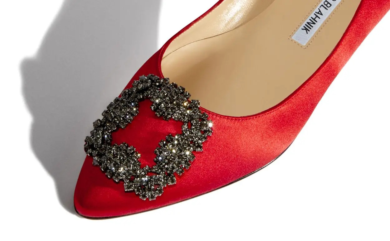 HANGISIFLAT Red Satin Jewel Buckle Flat Shoes