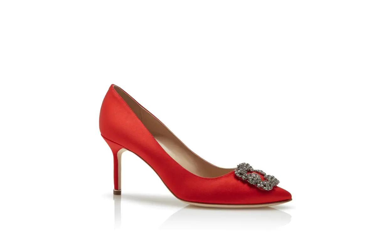HANGISI 70 RED SATIN JEWEL BUCKLE PUMPS
