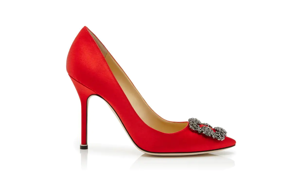 HANGISI Red Satin Jewel Buckle Pumps