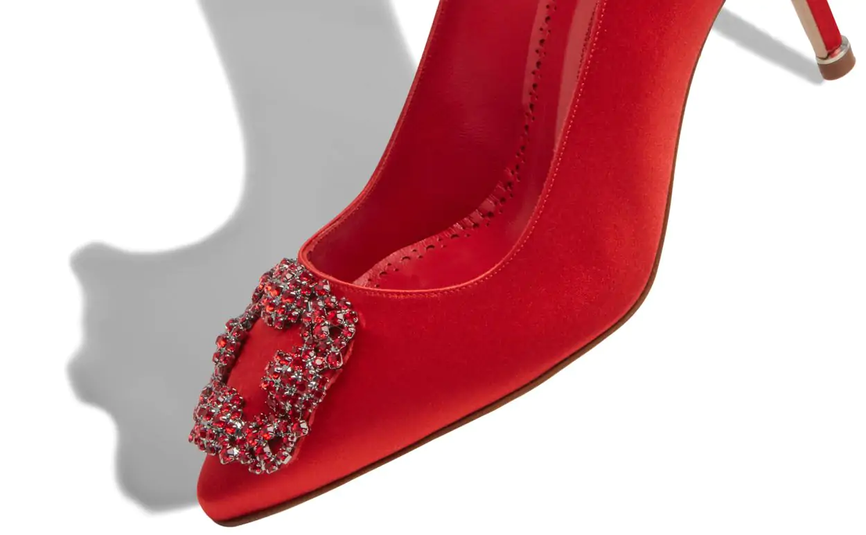 HANGISI RED 70 Red Satin Jewel Buckle Pumps