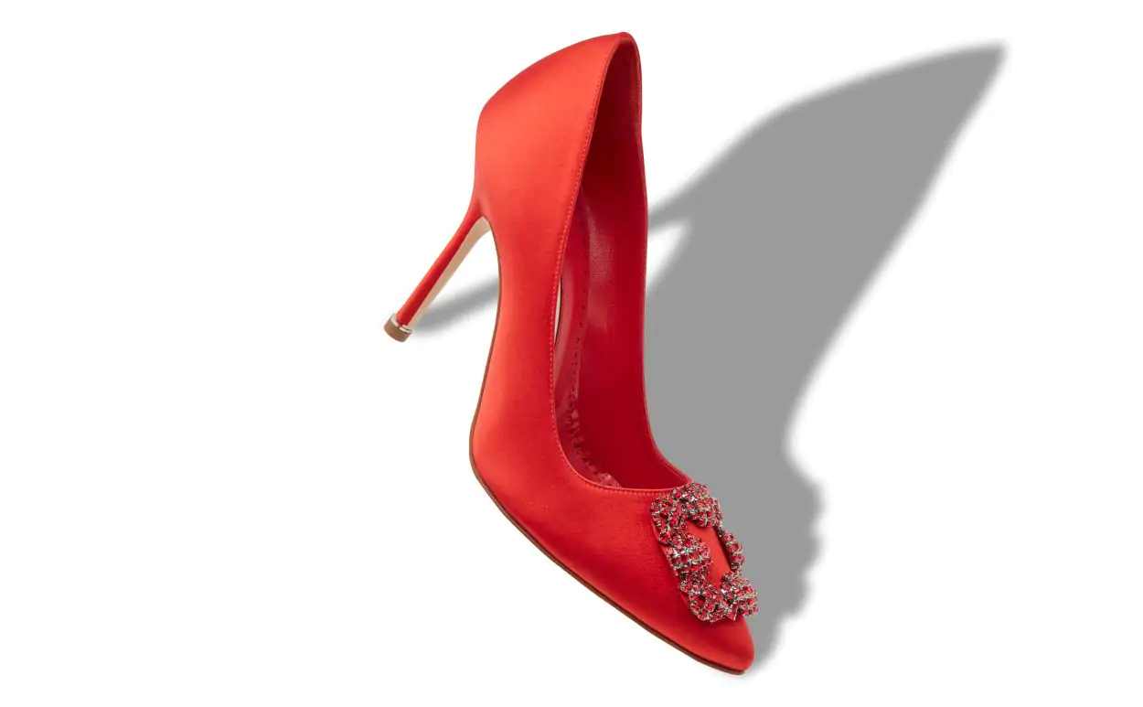 HANGISI RED Red Satin Jewel Buckle Pumps