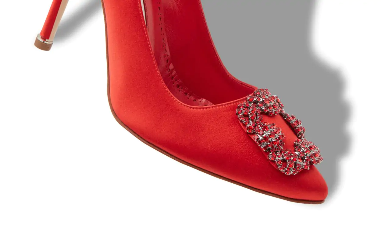 HANGISI RED Red Satin Jewel Buckle Pumps