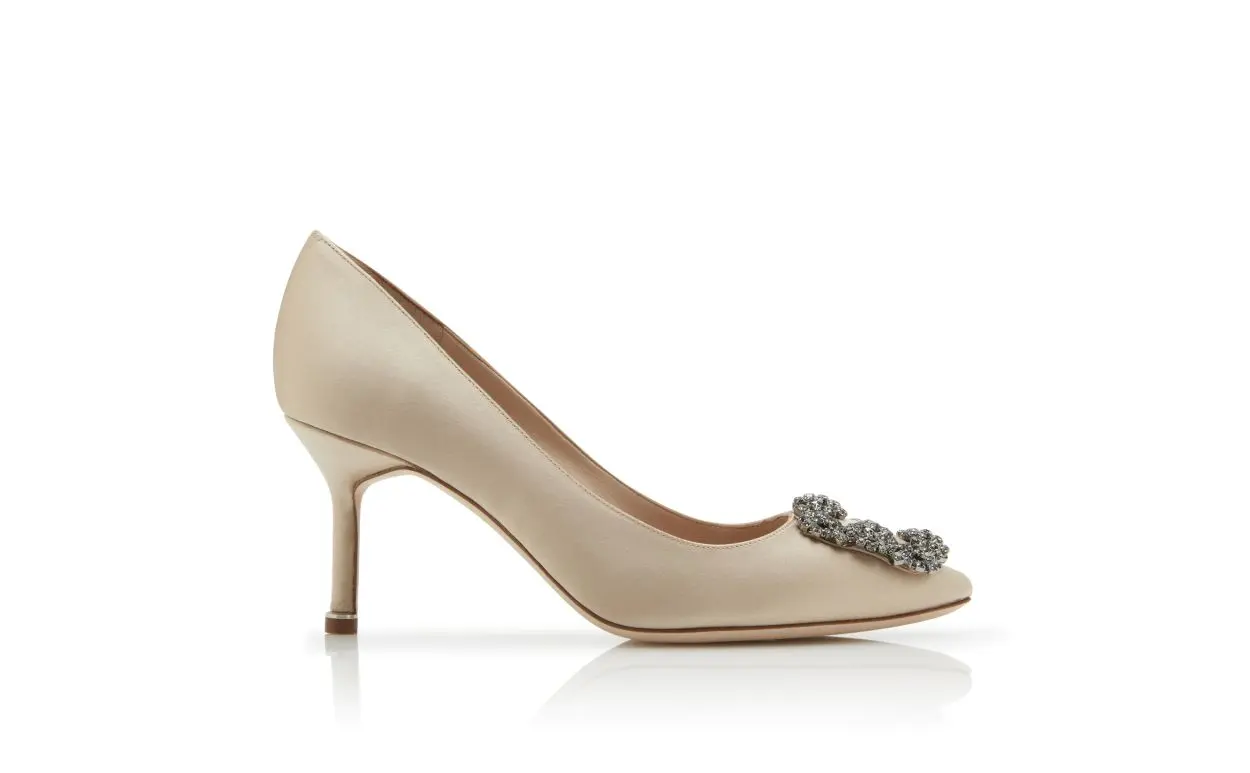 HANGISI 70 Champagne Satin Jewel Buckle Pumps