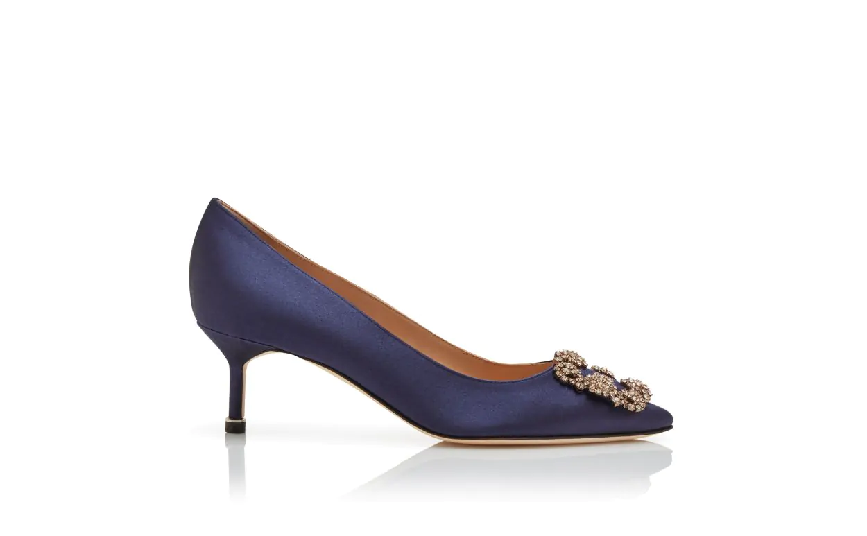 HANGISI 50 Navy Blue Satin Jewel Buckle Pumps