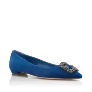 HANGISIFLAT VELVET Bright Blue Jewel Buckle Flat Shoes