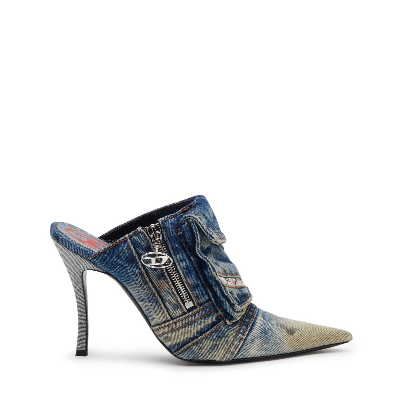  Diesel D-Venus Pocket Ml Heeled Mules In Washed Denim Brown