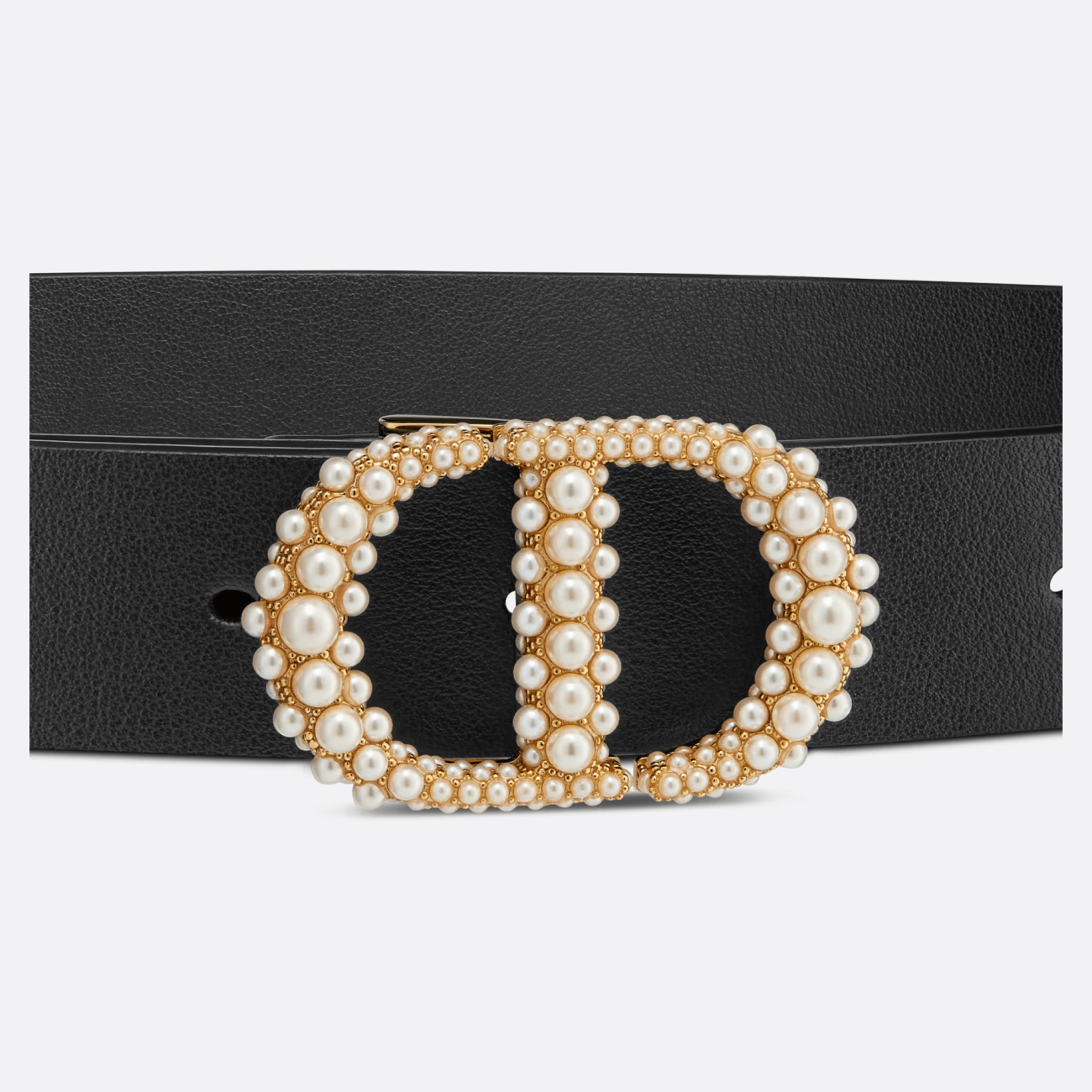 30 Montaigne Pearls Belt Black Smooth Calfskin and White Glass Pearls, 27 MM