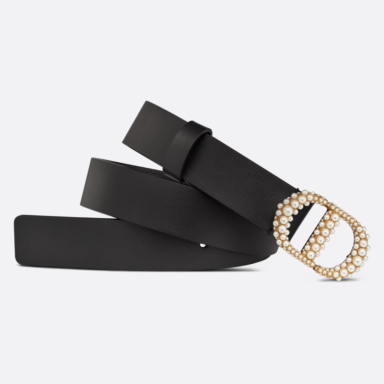 30 Montaigne Pearls Belt Black Smooth Calfskin and White Glass Pearls, 27 MM