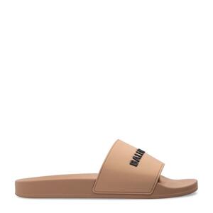 BALENCIAGA BROWN ‘POOL’ SLIDES WITH LOGO