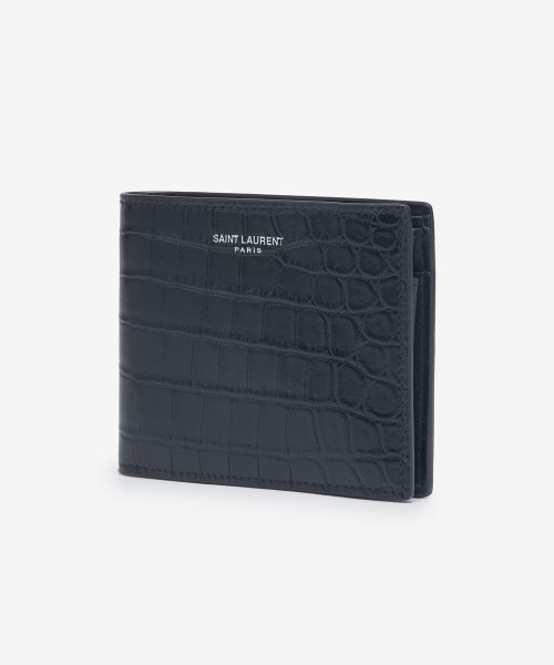 Men's East/West Crocodile Embossed Leather Bifold Wallet - Black 
