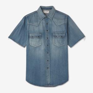 Men's Distress Denim Shirt - Washed Blue 