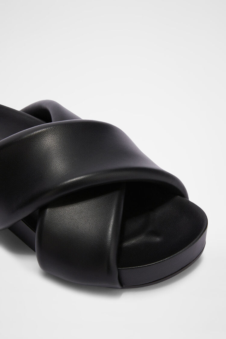 Cross-strap padded-leather slides 