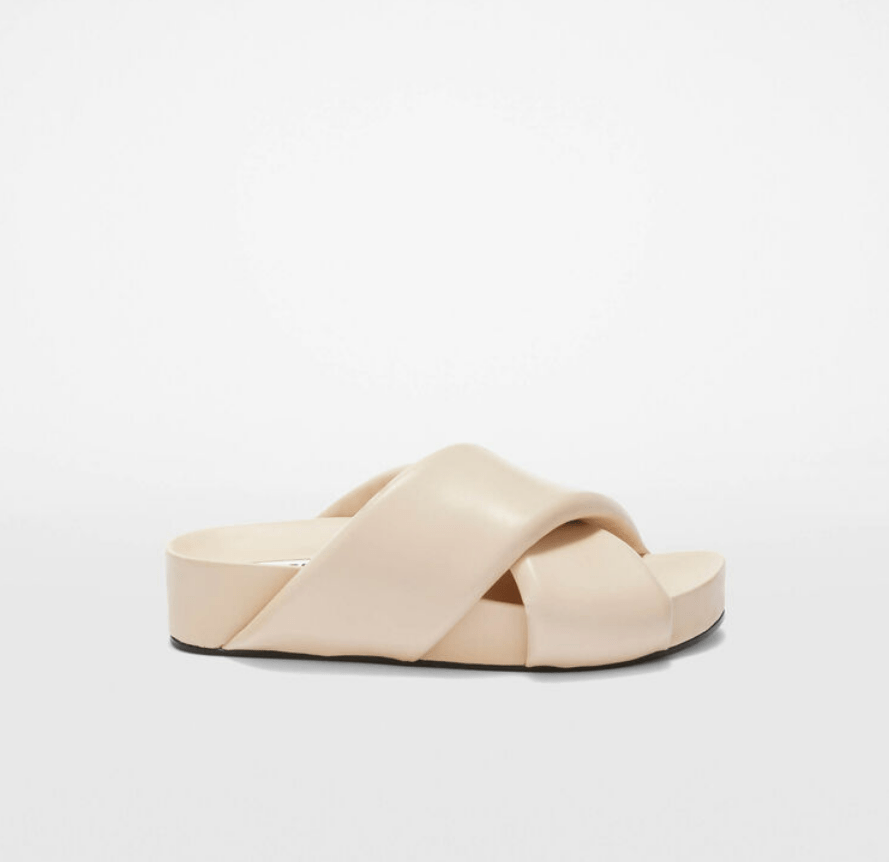 Cross-strap padded-leather slides in Pale Pink