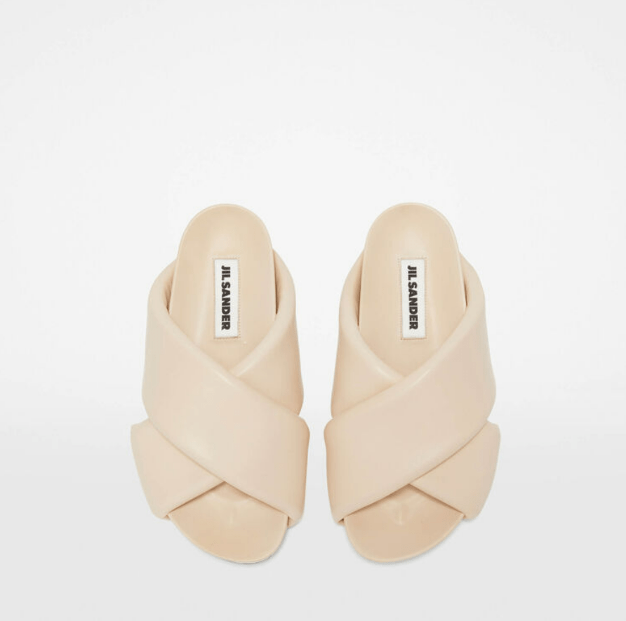 Cross-strap padded-leather slides in Pale Pink