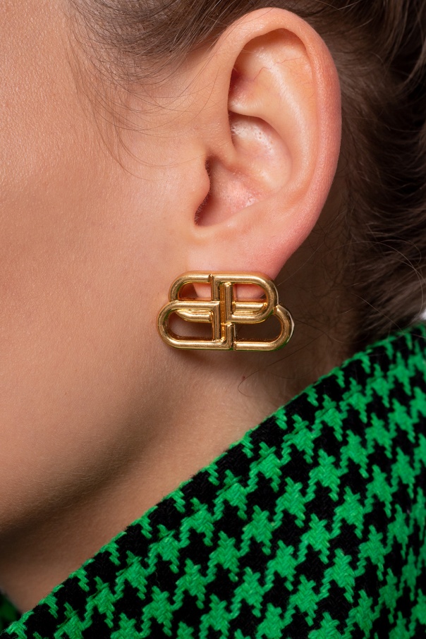BALENCIAGA GOLD BB MOTIF EARRINGS