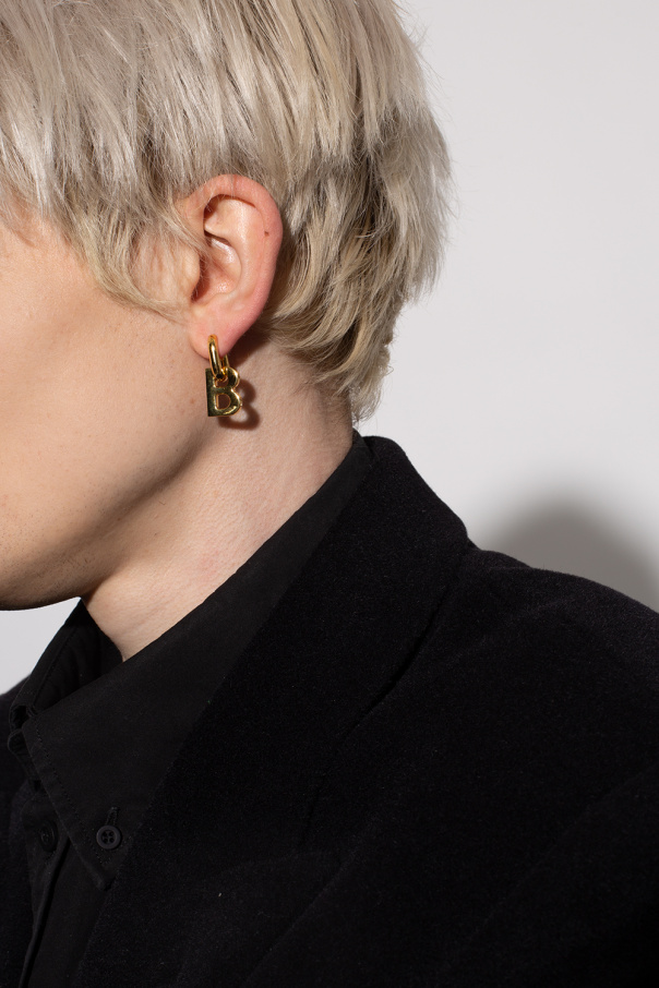 BALENCIAGA GOLD BRASS LOGO EARRINGS