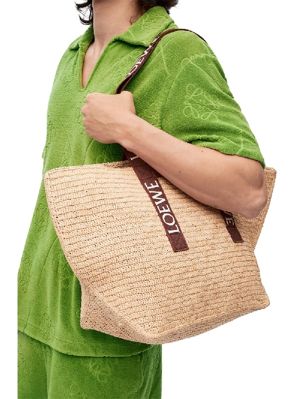 Logo Jacquard Raffia Fold Tote Bag