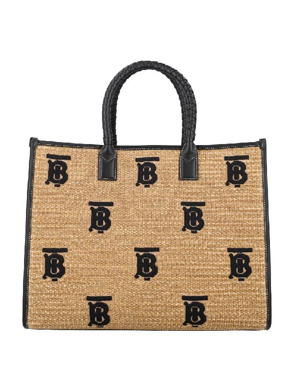 TB logo raffia woven tote bag