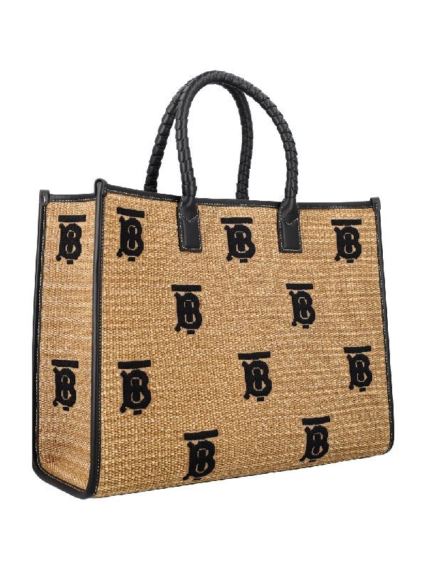 TB logo raffia woven tote bag