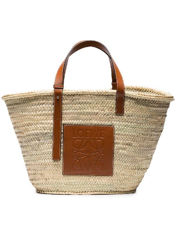 LOEWE Logo-embossed large palm leaf and leather basket bag