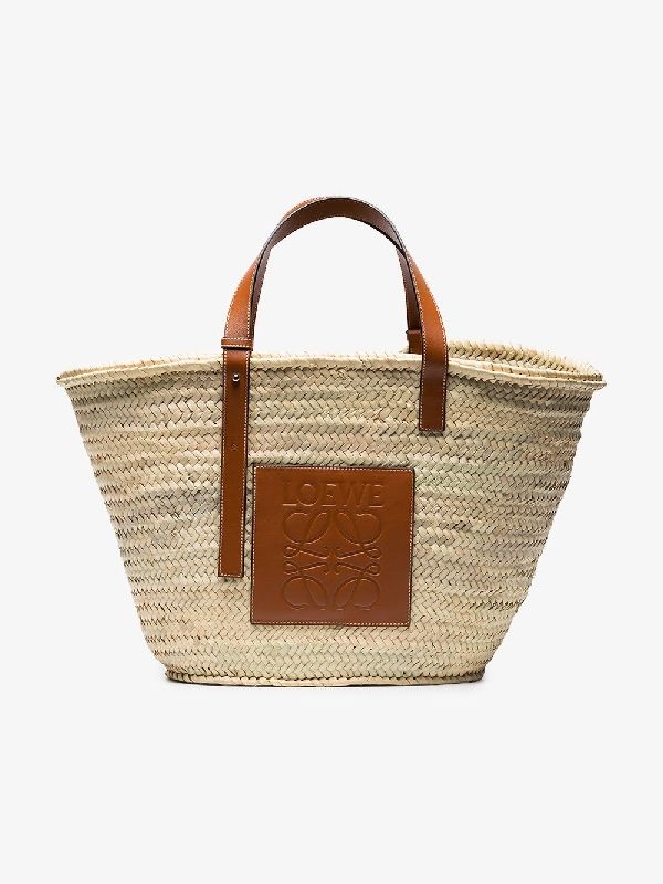 LOEWE Logo-embossed large palm leaf and leather basket bag