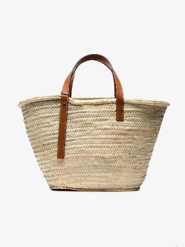 LOEWE Logo-embossed large palm leaf and leather basket bag