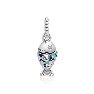 Pandora Blue Scaled Fish Pendant & Dangle Silver Charm 