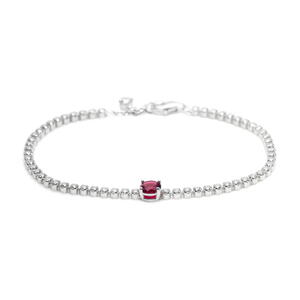 Pandora Red Sparkling Round Pave Tennis Silver Bracelet 