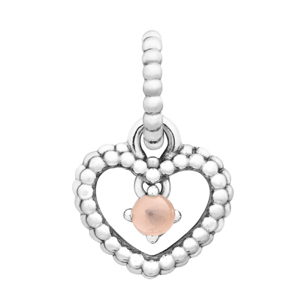  Pandora June Birthstone Misty Rose Heart Pendant & Dangle Silver Charm 