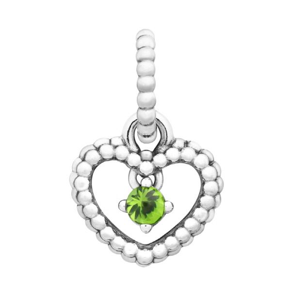 Pandora August Birthstone Spring Green Heart Pendant & Dangle Silver Charm 
