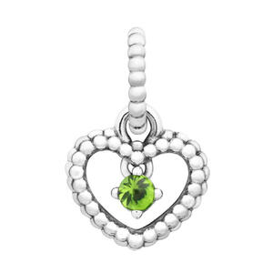 Pandora August Birthstone Spring Green Heart Pendant & Dangle Silver Charm 
