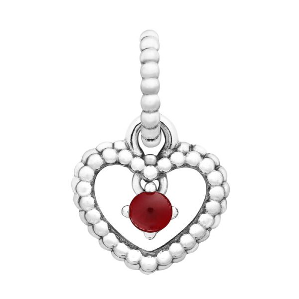 Pandora January Birthstone Dark Red Heart Pendant & Dangle Silver Charm 