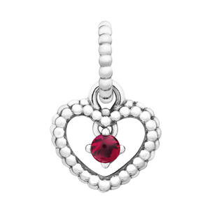 Pandora July Birthstone Blazing Red Heart Pendant & Dangle Silver Charm 
