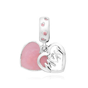 Pandora Mom Script Heart Pendant & Dangle Silver Charm 
